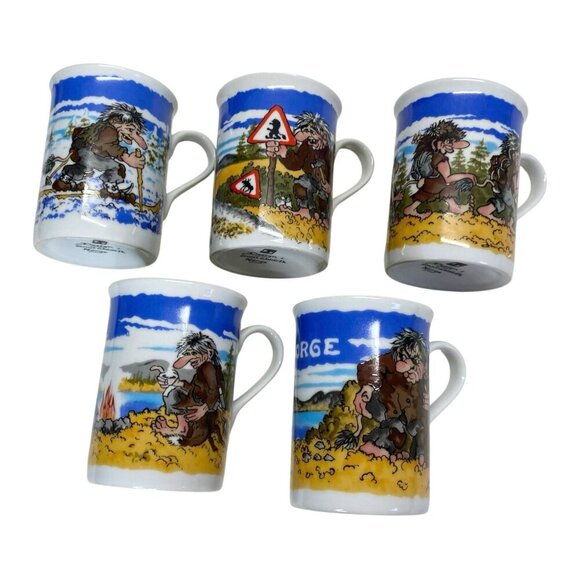 Unni Woldvik B.F. Troll Coffee Tea Mug Cup Set of 5 Norway Hiking Skiing Vintage - Picture 7 of 8